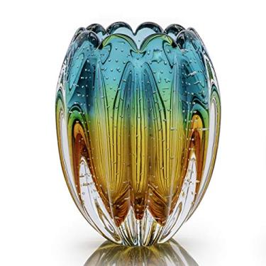 Imagem de Vaso Em Cristal Murano Esmeralda E Âmbar- São Marcos 21cm