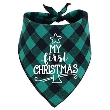 Imagem de JPB First Christmas Bandana de Cachorro, Cachecol Xadrez de Buffalo para Cachorros Pequenos, Médios e Grandes