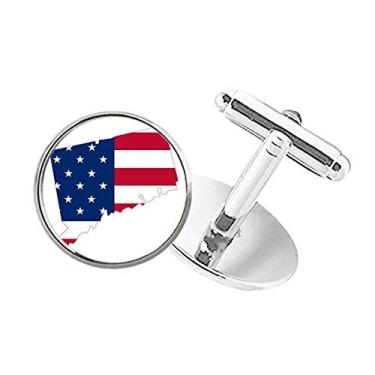 Imagem de DIYthinker Connectic USA Mapa Estrelas Tripes Forma Bandeira Botão Redondo Clipe Abotoaduras