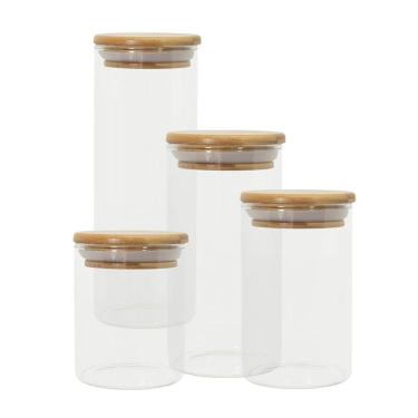 Imagem de Potes De Vidro P/ Mantimentos C/ Tampa Bambu Oikos - 4 Pçs