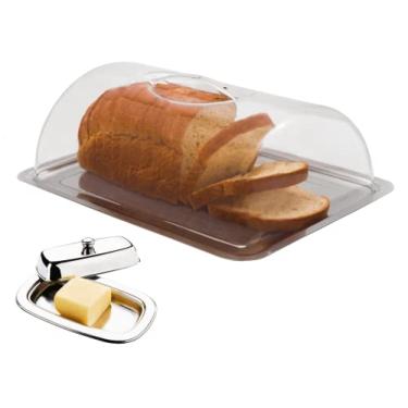 Imagem de Kit Porta Pão e Manteigueira Aço Inox com tampa Zanella