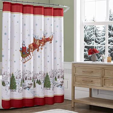 Imagem de Elrene Home Fashions Cortina de chuveiro de tecido de trenó nevado do Papai Noel, multi