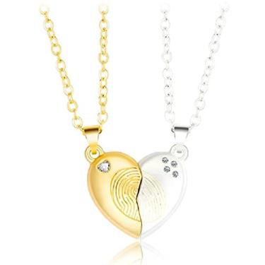 Imagem de J56JIW2jjsim Colar exclusivo com pingente magnético de coração com impressão digital combinando personalidade presentes de dia dos namorados para casal colar de quebra-cabeça