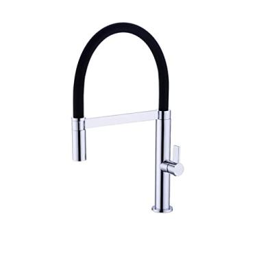 Imagem de Torneira de cozinha pull out flexível torneira misturadora de chuveiro preto gourmet torneiras de pia de alavanca única latão branco torneiras de água quente e fria, cromo, China
