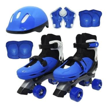 Imagem de Patins Infantil Adulto ImportWay Roller Ajustável Com Kit De Proteção Azul