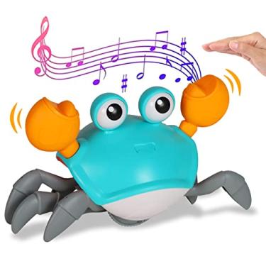 Imagem de Brinquedo de bebê de caranguejo rastejante com luz e música, brinquedos interativos para crianças com função de prevenção de obstáculos de sensor, recarregável por USB, brinquedo de movimento divertid