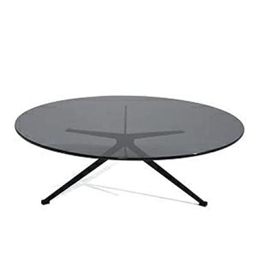 Imagem de Mesa de centro redonda para sala de estar, mesa lateral de sofá moderna de 90 cm com tampo de vidro temperado e mesas de extremidade de pernas de metal