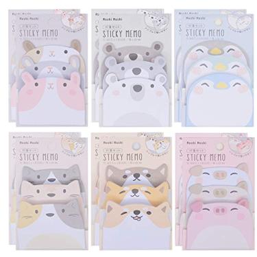 Imagem de Pacote com 12 notas adesivas de animais fofos, 6 padrões de desenho animado nota de mensagem cão, porco, pinguim, gato, hamster, urso nota de memorando
