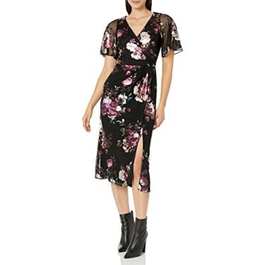 Imagem de Adrianna Papell Vestido drapeado de malha de alumínio feminino, Preto Multi, 42