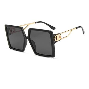 Imagem de Óculos de Sol Quadrado Feminino Designer Retro Óculos de Sol Para Mulheres Grandes Óculos Pretos Óculos UV400, 1, Tamanho Único