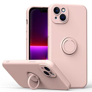 Imagem de Hee Hee Smile Adequado para iPhone 13Mini capa de celular com suporte de fivela de anel de silicone para celular capa traseira antiestilhaçamento rosa