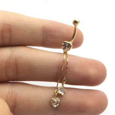 Imagem de Piercing Umbigo Coração Brilhante Estrelinhas Penduradas Ouro 18K K125