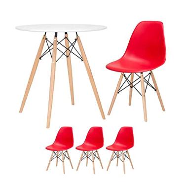 Imagem de Loft7, Kit - Mesa redonda Eames 70 cm branco + 3 cadeiras Eiffel Dsw Vermelho