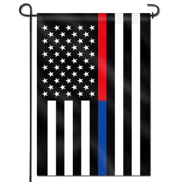 Imagem de ANLEY Bandeira de jardim dupla face premium, fina linha azul e vermelha EUA Bandeiras decorativas de jardim - resistentes ao clima e com costura dupla - 18 x 12,5 polegadas