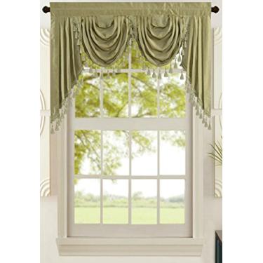 Imagem de Cortina de tratamento de janela de seda sintética sólida moderna e elegante da All American Collection, Sage Valance, 55" x 32"