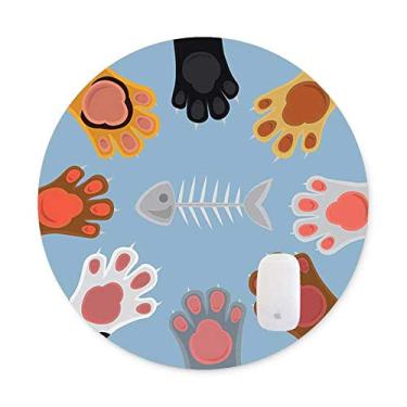 Imagem de Mouse pad redondo de borracha antiderrapante TuMeimei, Cute Cat Claw and Fish Bones