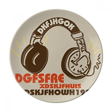 Imagem de Fone de ouvido marrom com placa louca de porcelana decorativa salver louça de jantar