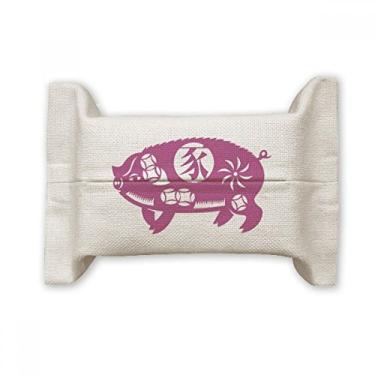 Imagem de Bolsa de linho de algodão com estampa de animal do zodíaco chinesa Ano de porco
