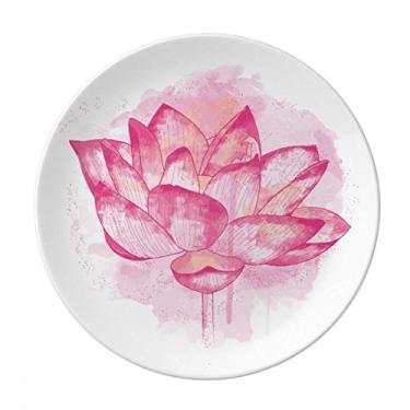 Imagem de Prato de planta de flor de lótus em aquarela rosa decorativa de porcelana salver louça de jantar