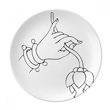 Imagem de Alfândega mão flor prato padrão simples decorativo porcelana salver talheres jantar prato