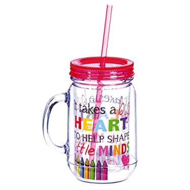 Imagem de Cypress Home It Takes A Big Heart To Help Shape Little Minds 590 ml Frasco de acrílico isolado com palha para professor de apreciação de presente 8,89 cm x 12,7 cm x 15,88 cm