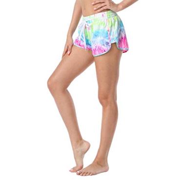 Imagem de Nonwe bermuda de praia feminina de secagem rápida estampa de penas de pavão verão praia cintura elástica cordão verde impresso M