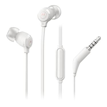 Imagem de Fones de ouvido Motorola Earbuds 3-S com fio com microfone - Fones de ouvido intra-auriculares com cordão, fones de ouvido de silicone leves confortáveis, cabo plano não embaraça, drivers de 9,4 mm som de graves transparentes - branco