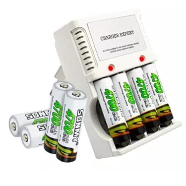 Imagem de Kit Carregador de Pilhas e Bateria 9v + 8 Pilhas AA 4700mAh Recarregáveis para Brinqued...