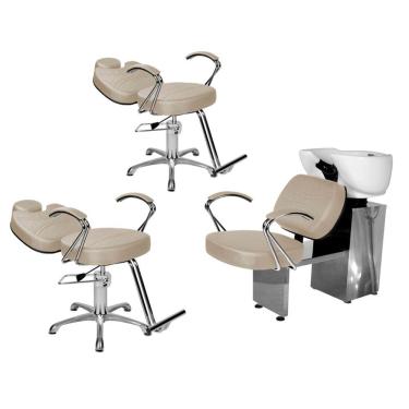 Imagem de Kit Salão Topázio 2 Cadeiras Recl Base Estrela + Lavatório Branco Pérola