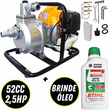 Imagem de Motobomba Vulcan VB10B Autoescorvante Á Gasolina 2 Tempos 52cc 2,5HP Para Transferência de Água Limpa Com Óleo Castrol Stihl 500ml