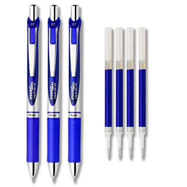 Imagem de Conjunto de canetas de tinta de gel líquido Pentel EnerGel Deluxe RTX, pacote com 3 com 4 refis (azul - 0,7 mm)