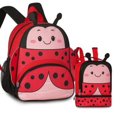 Imagem de Kit Escolar Mochila de Costas e Lancheira Joaninha Clio Pets