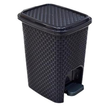 Imagem de Lixeira Rattan Preto 16 Litros Tampa Pedal, Haste De Metal, Suporte Para Saco De Lixo Remov