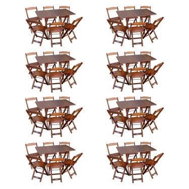 Imagem de Kit 8 Conjuntos de Mesa Dobráveis de Madeira 70x110cm com 6 Cadeiras Imbuia