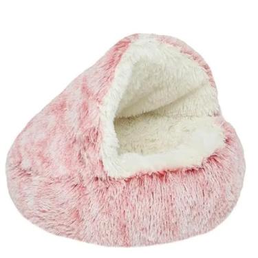 Imagem de Colchão redondo de pelúcia macio para animais de estimação, cesta quente e confortável para cães e gatos, saco de dormir 2 em 1, ninho para cães pequenos (40cm * 40cm rosa)