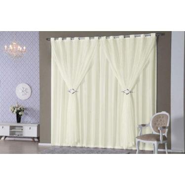 Imagem de cortina sala quarto voal xadrez com forro em tecido microfibra palha 4,00x2,80