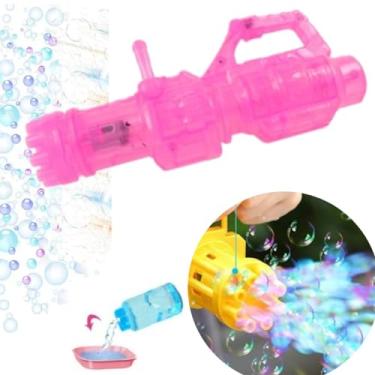 Imagem de KIT 2 Lança Bolhas DE Sabão Pistola Bazuca ARMA De Brinquedo A Pilha FAZER BOLHAS AUTOMÁTICA SOPRO 13 FUROS AUTO VOLUME DE BOLHAS BOLINHA MAQUINA ARMINHA metralhadora FURIA luz e som 24 CM (ROSA)
