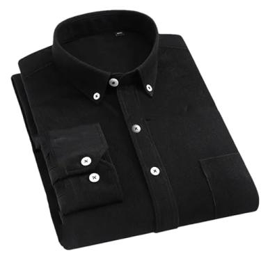 Imagem de HSQIBAOER Camisa de veludo cotelê para roupas masculinas camisas casuais de manga longa masculina algodão colarinho abotoado camisa marrom, 220-12, G