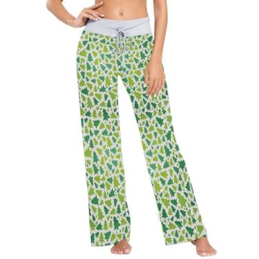 Imagem de Padrão sem costura de árvore de Natal feminino com cordão de pijama roupa noturna feminina para férias de adulto PP, Padrão sem costura de árvore de Natal, G
