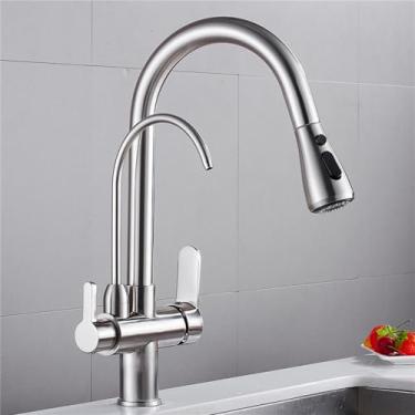 Imagem de Torneiras de cozinha guindaste para cozinha filtro de água torneira três maneiras pia misturador torneira da cozinha, 0195 escova níquel, china