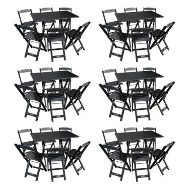 Imagem de Kit 6 Conjuntos De Mesa Dobráveis De Madeira 70X110cm Com 6 Cadeiras P