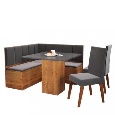 Imagem de (Canto Alemão com Baú Londres com 2 Cadeiras Milão Viero - Mel/Cinza Brilho/Veludo Grafite