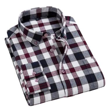 Imagem de Camisa xadrez masculina de flanela outono slim manga longa formal para negócios camisas quentes, T0c0106, XXG