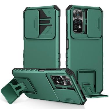 Imagem de Capa de telefone para Xiaomi para Redmi Note 12 11 11S 10 10S 10C A1 9A 9C 9T POCO X5 Push Window Protection Stand Cover, verde escuro, para Redmi A2