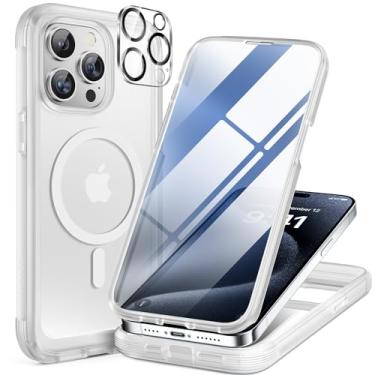 Imagem de Miracase Capa magnética para iPhone 15 Pro Max de 6,7 polegadas [compatível com Magsafe] Capa de telefone militar à prova de queda 15 Pro Max de corpo inteiro com protetor de tela de vidro temperado 9H integrado, branco fosco