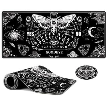 Imagem de EDGFRTOIO Tapete de rato grande para jogos, design de placa de espírito de mariposa da morte, tapete de teclado de computador, tapete de rato de secretária, tapete de rato XXL estendido de mesa completa 90 cm x 40 cm com bordas costuradas antiderrapante para jogadores de escritório e casa