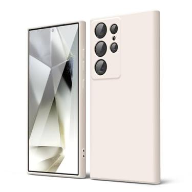 Imagem de oakxco Capa de silicone líquido para Samsung Galaxy S24 Ultra, gel de borracha macia elegante fina TPU fosco suave com capa de lente de câmera para mulheres meninas fofas, creme de pedra bege