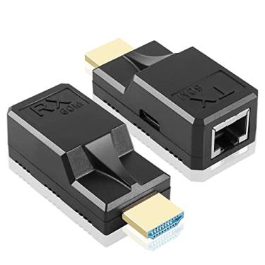 Imagem de GINTOOYUN Extensor de cabo HDMI para RJ45 60M 1080P HDMI para RJ45 conversor com cabo de carregamento tipo C para computadores, laptops, decodificadores, TVS, projetores, etc
