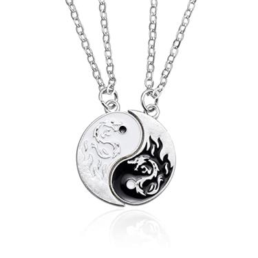 Imagem de HANRESHE Colar de gato combinando Best Friend Colares Coração Yin Yang Amizade Colar para 2, Metal Aço inoxidável, Amazonita