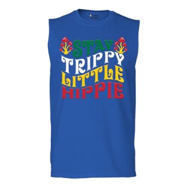 Imagem de Camiseta masculina Stay Trippy Little Hippie Puff Print Hippies Vintage Peace Love Happiness Retro 70s Cogumelos, Azul, P